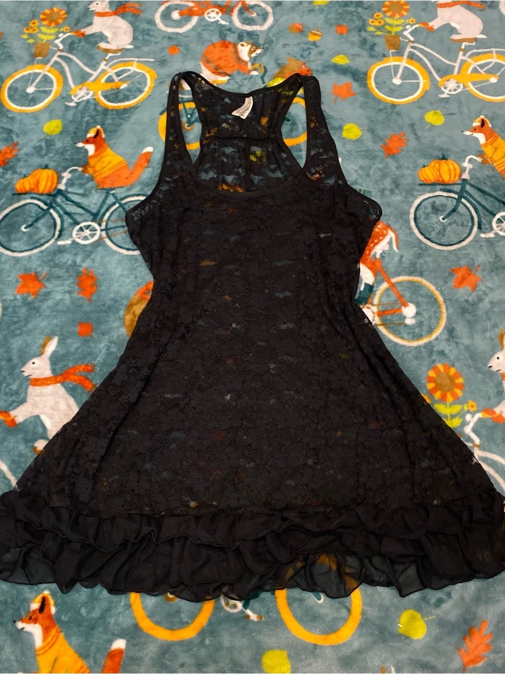 Women’s Floral Black Lace Ruffle Hem Dress